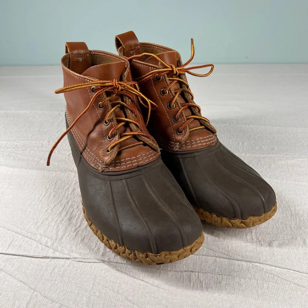 Vtg LL Bean Duck Boots Mens 11 Brown Leather Rubber Rain Snow Shoes Outdoor